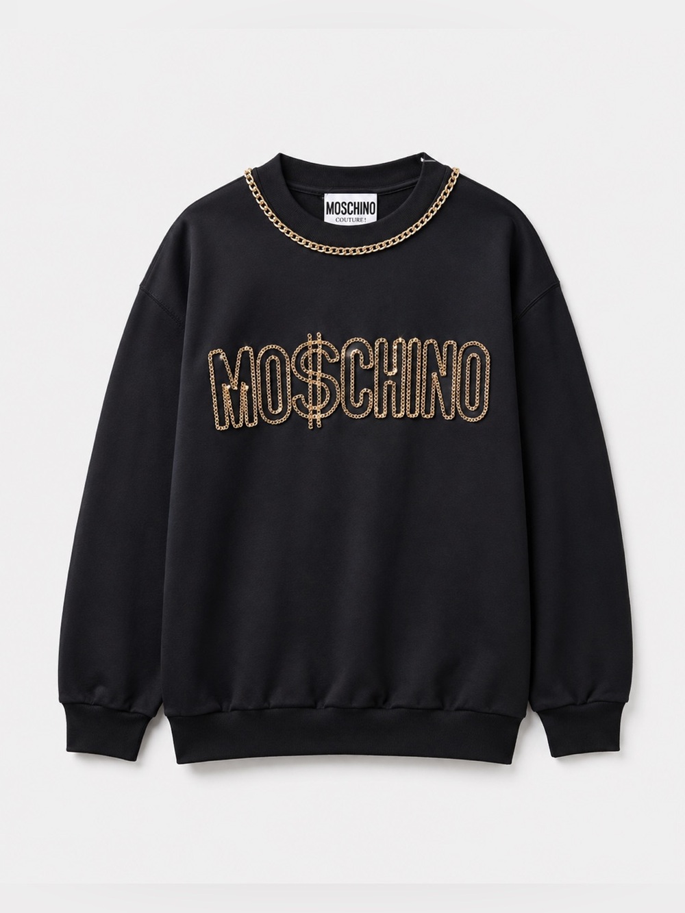 Vintage Moschino Couture Mo$chino Logo Chain Sweatshirt Black Gold Chain size 6